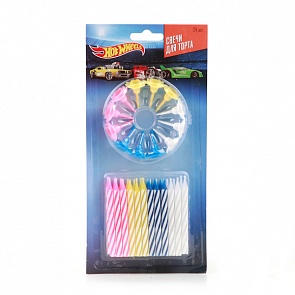 Набор из 24-х свечей для торта Hot Wheels + 12 подставок на блистере (Веселый праздник, SVH-24-HWsim)